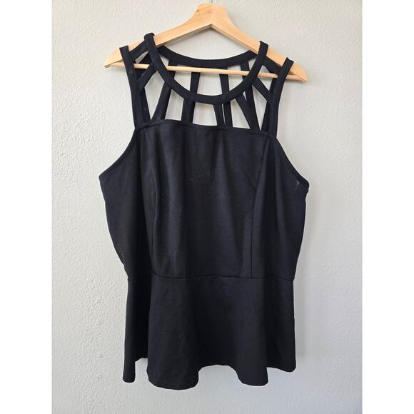 Lane Bryant Cutout High Neck Black Peplum Top Plus Size 18/20 Sexy Chic Minimal - Picture 2 of 7